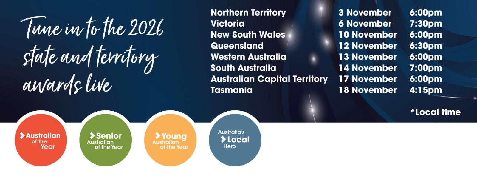 Tune into the 2026 state and territory awards live